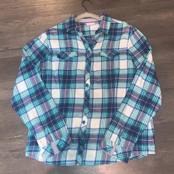 Columba Flannel Button Down Shirt Size Large Blue/Green - Picture 1 of 9